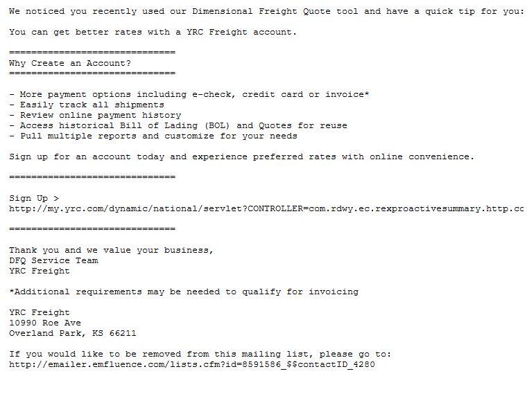 YRC Freight Advantage Lead Nurture Campaign slide #1